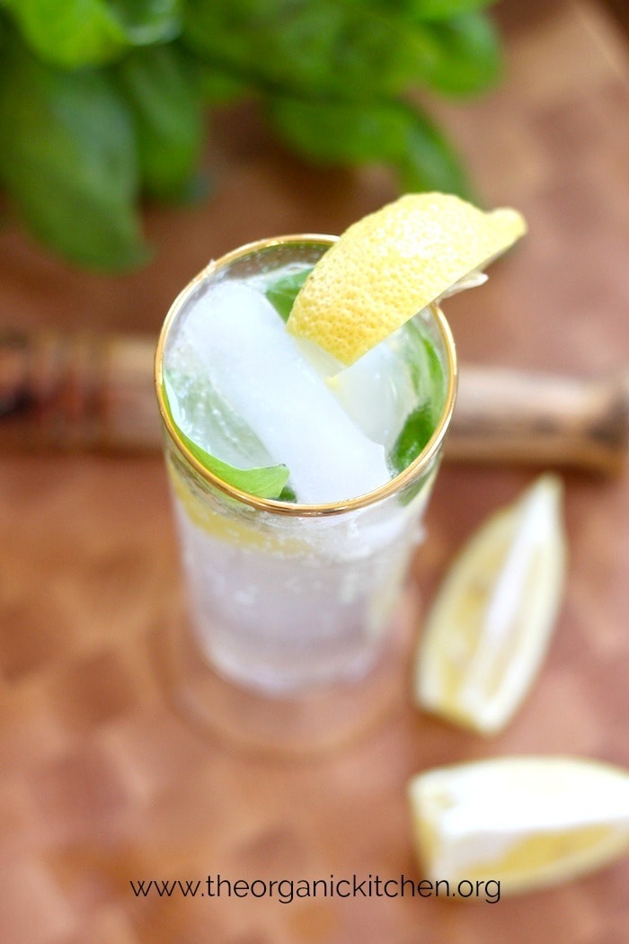 A refreshing glass of lemonade with ice and a slice of lemon.