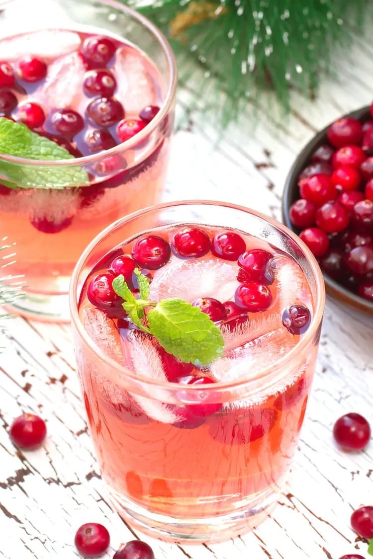 Iced martini served with cranberries.