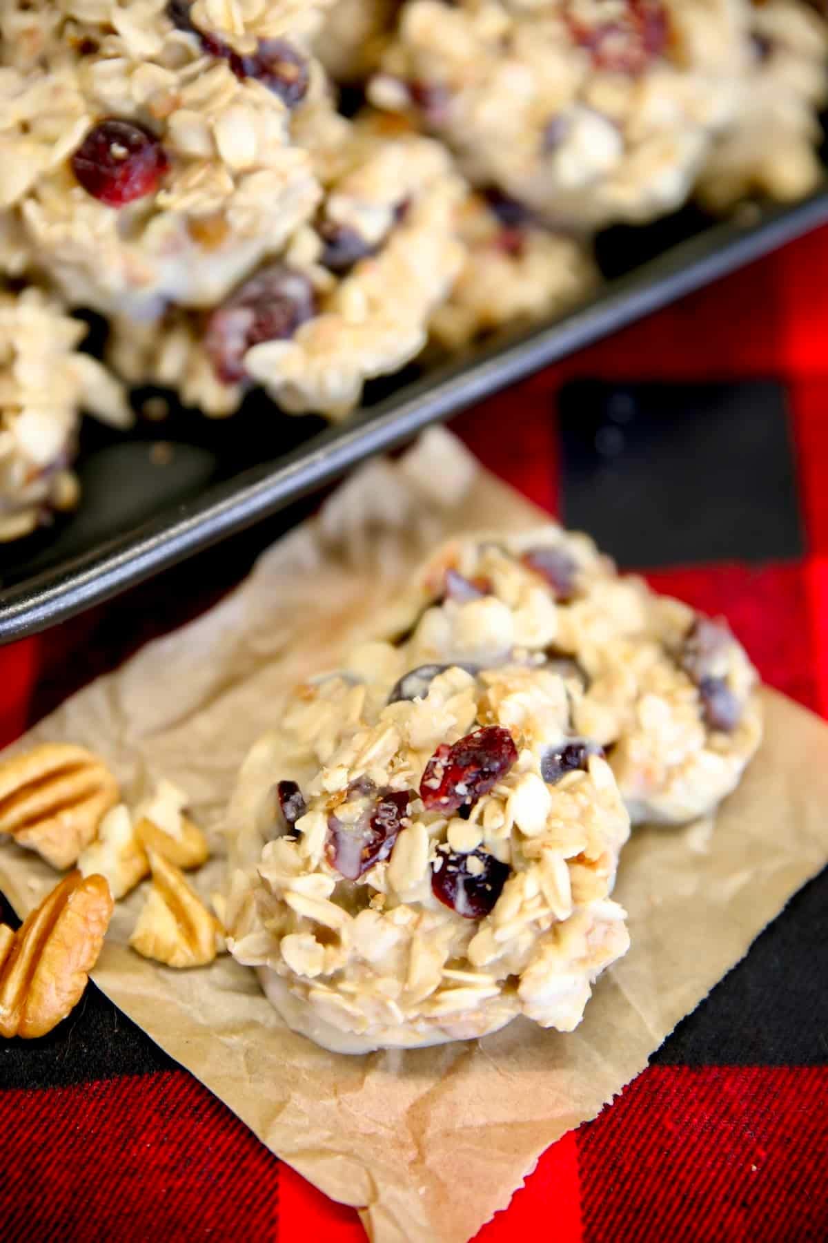 Oatmeal cookies with cranberries and nuts.