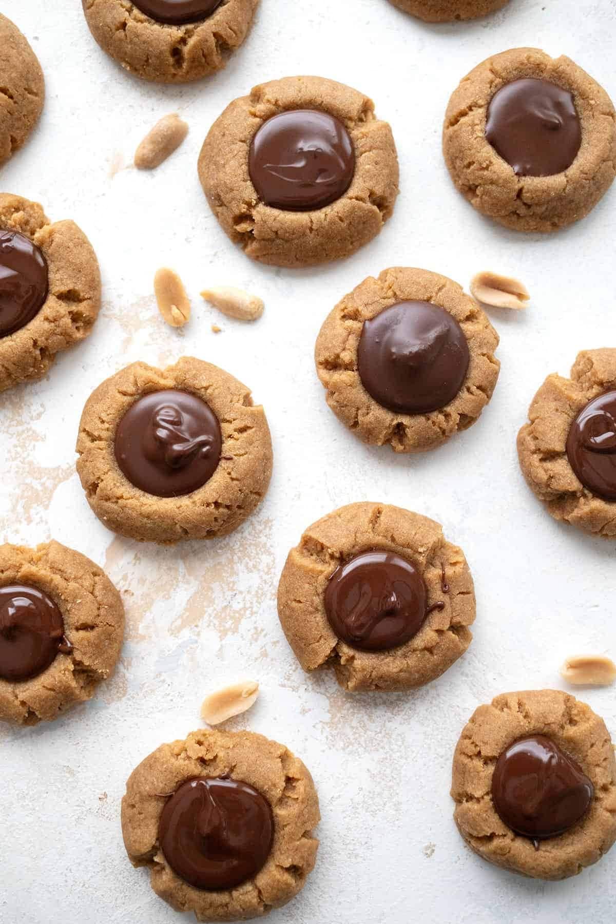 Small cookies with melted Hershey kisses in the middle.