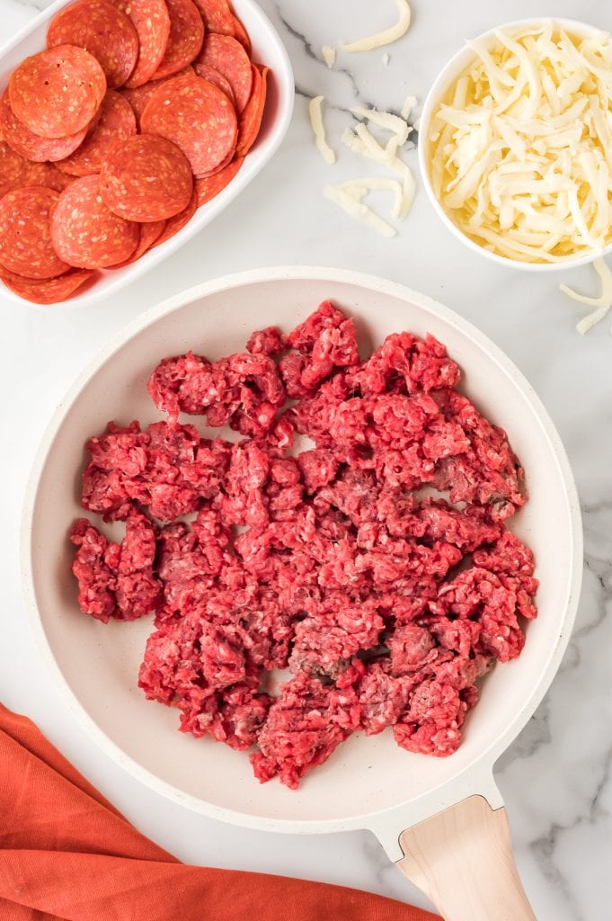 Ground beef in a skillet