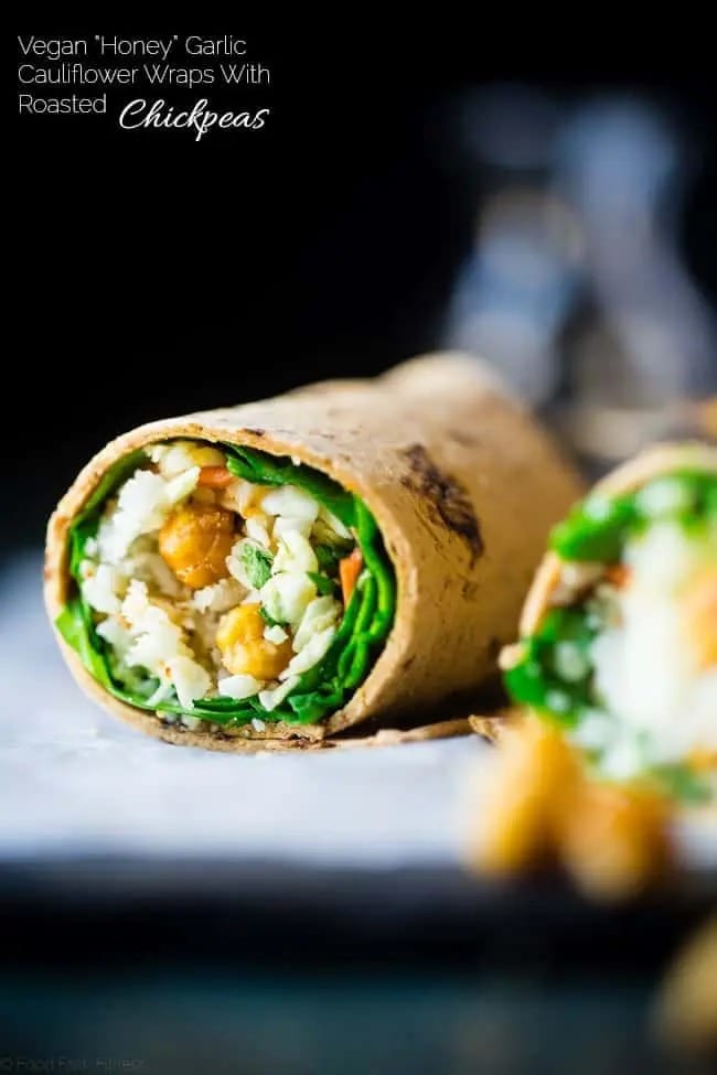 Healthy garlic roasted chickpeas wrap with honey and cauliflower rice