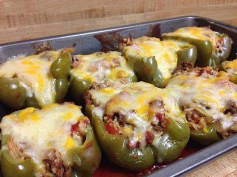Homemade cheesy stuffed peppers with ground beef
