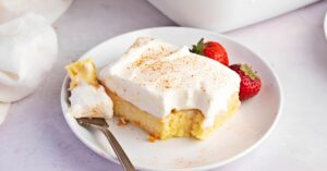 A Slice of Homemade Sweet Pastel de Tres Leches in a Plate