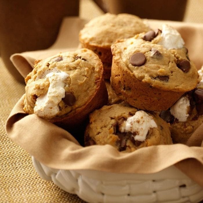 Muffins with marshmallow creme and chocolate chips. 