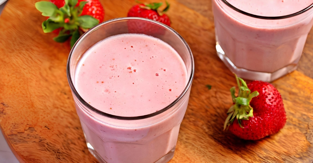 Glasses of strawberry milk.
