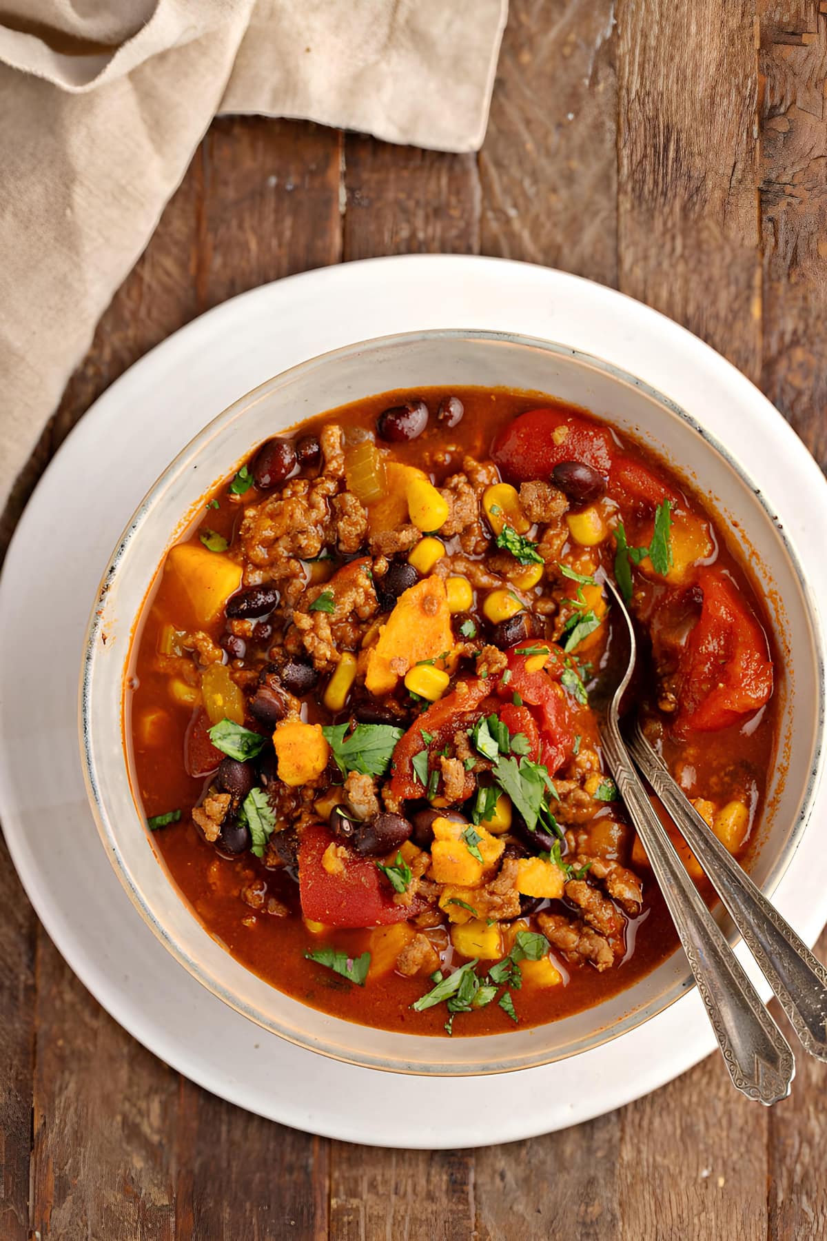 Homemade Sweet Potato Chili with Vegetables, Herbs and Tomato Sauce