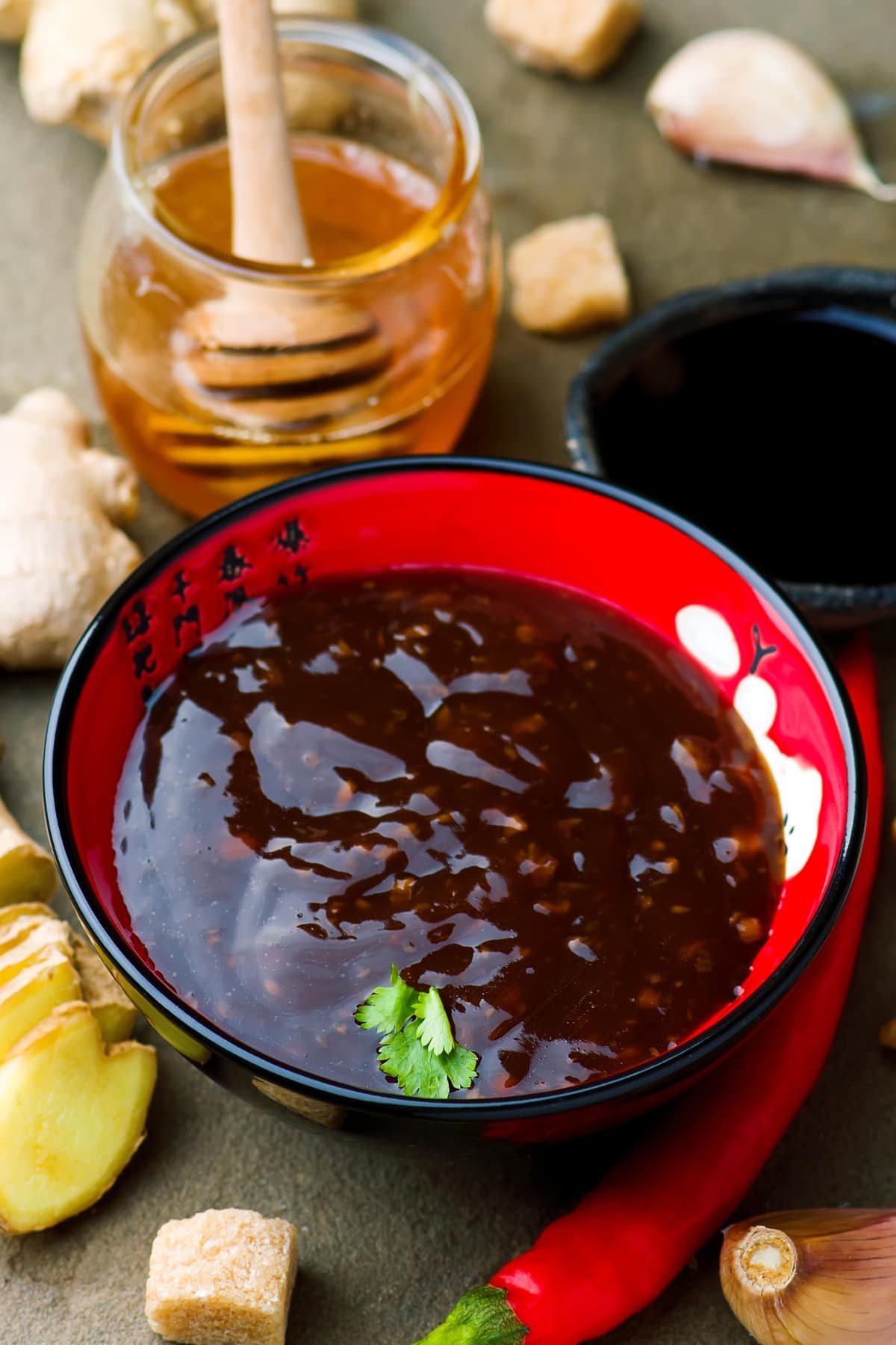 Sweet and Tangy Teriyaki Sauce in a Black Bowl