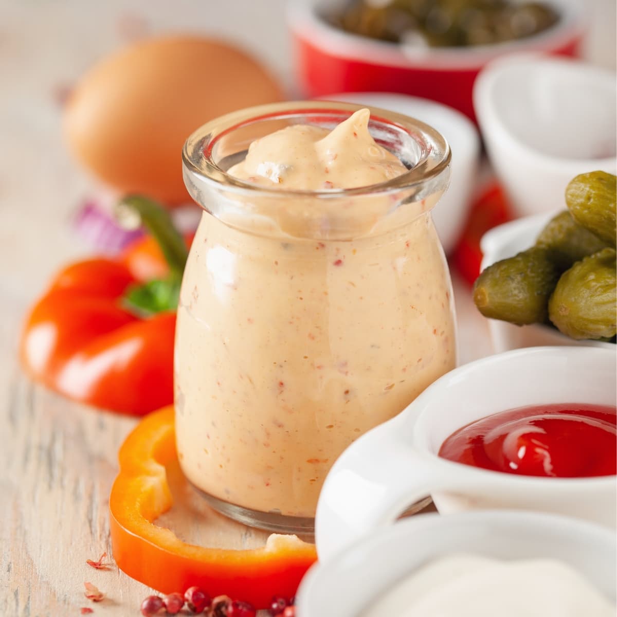 A Jar of Thousand Island Dressing with Ketchup, Pickle Relish, Onions and Other Ingredients