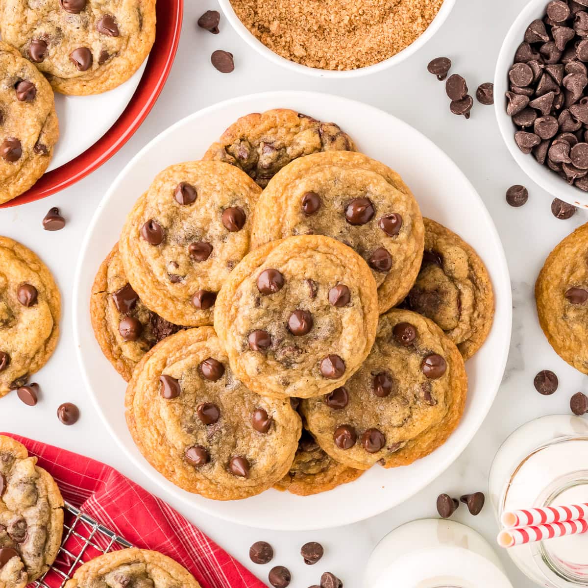 Toll House Chocolate Chip Cookies on a plate.
