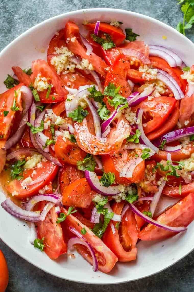 Tomato salad with red onion dressing.