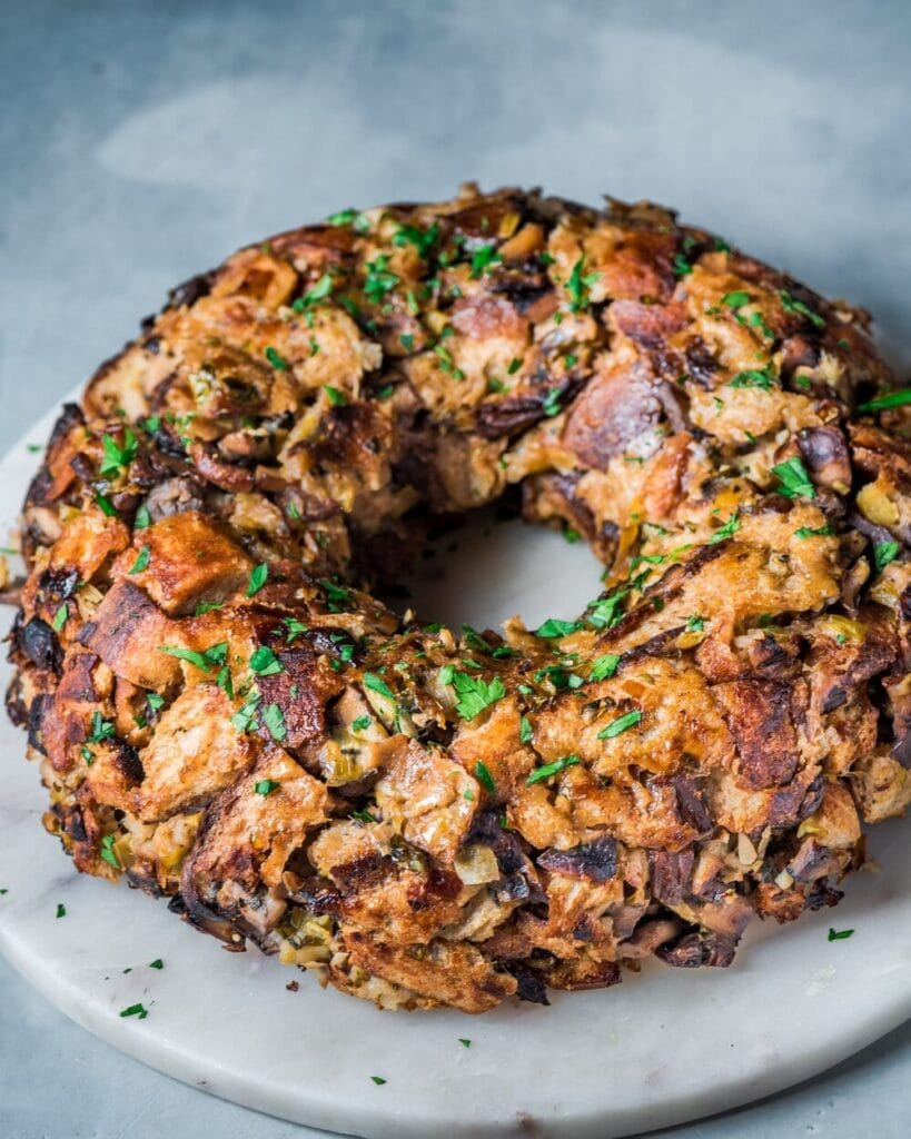 Wreath shaped stuffing on a plate. 