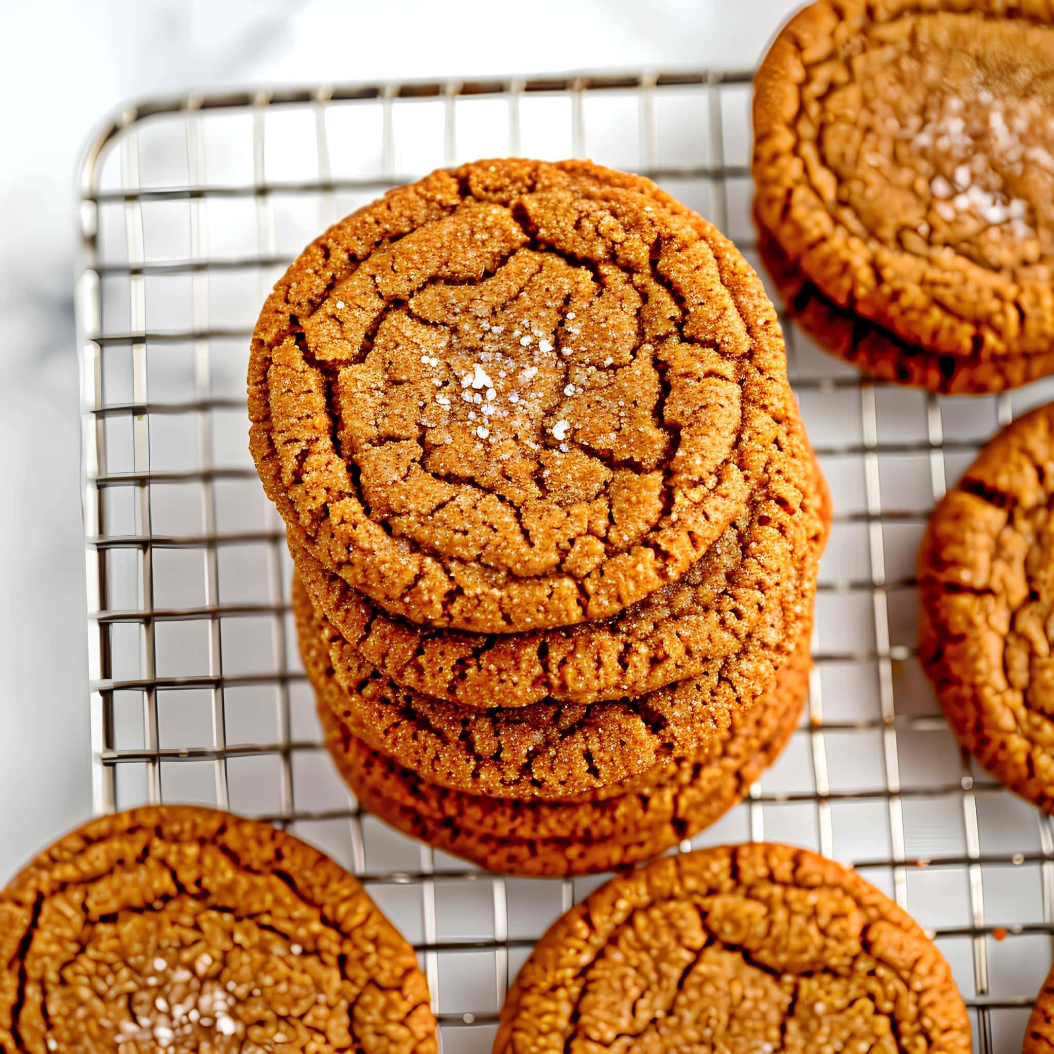 A cooling rack of various ginger cookies, ready to be enjoyed