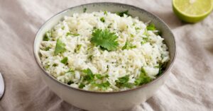 Fluffy and zesty homemade cilantro lime rice in a bowl