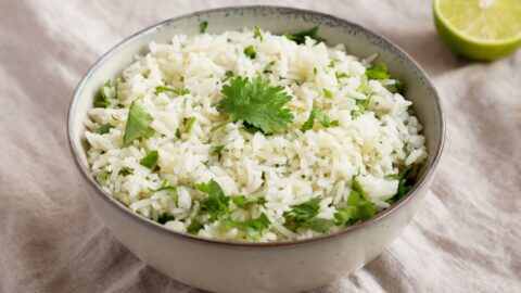 Fluffy and zesty homemade cilantro lime rice in a bowl