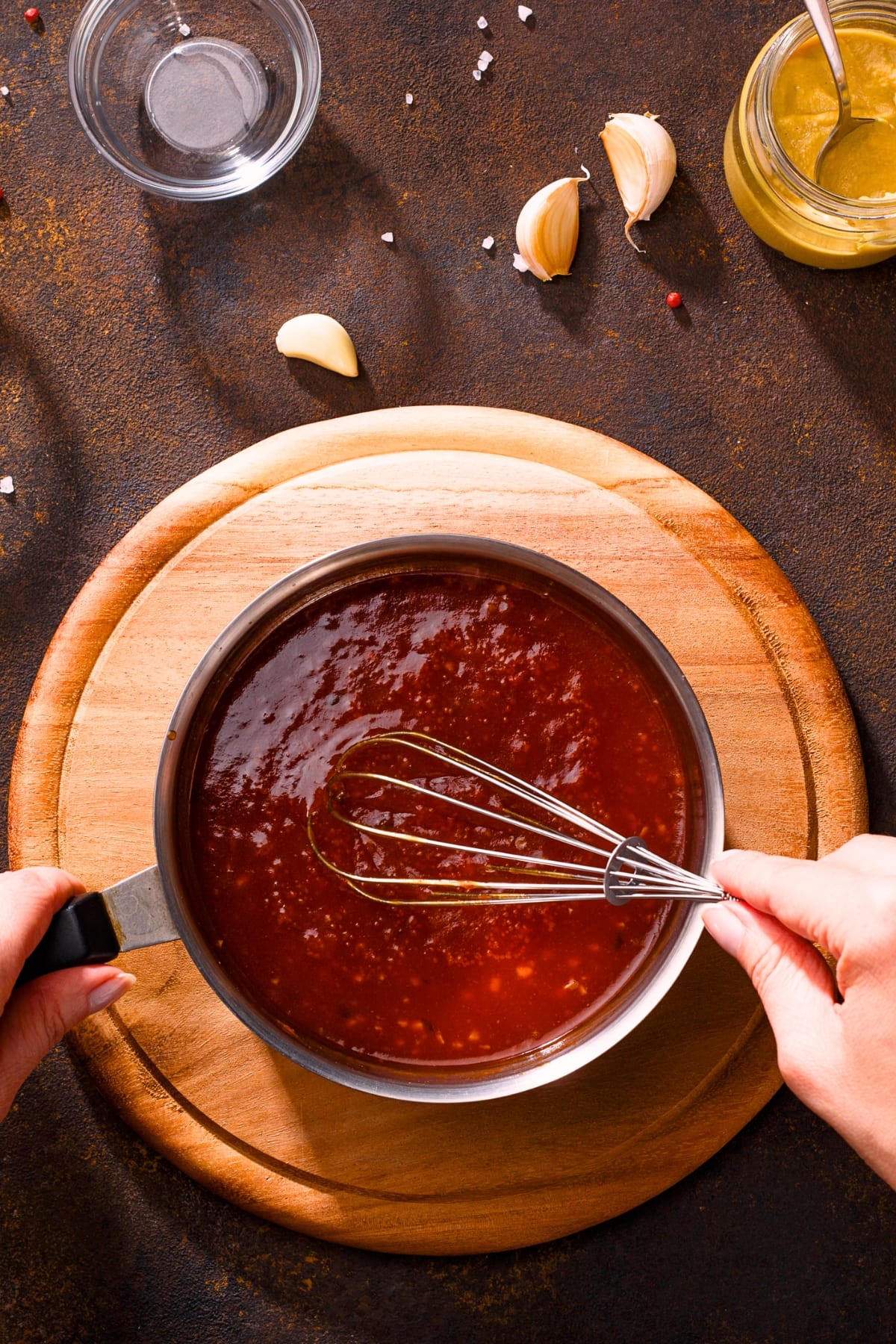 Woman mixing sauce in pan