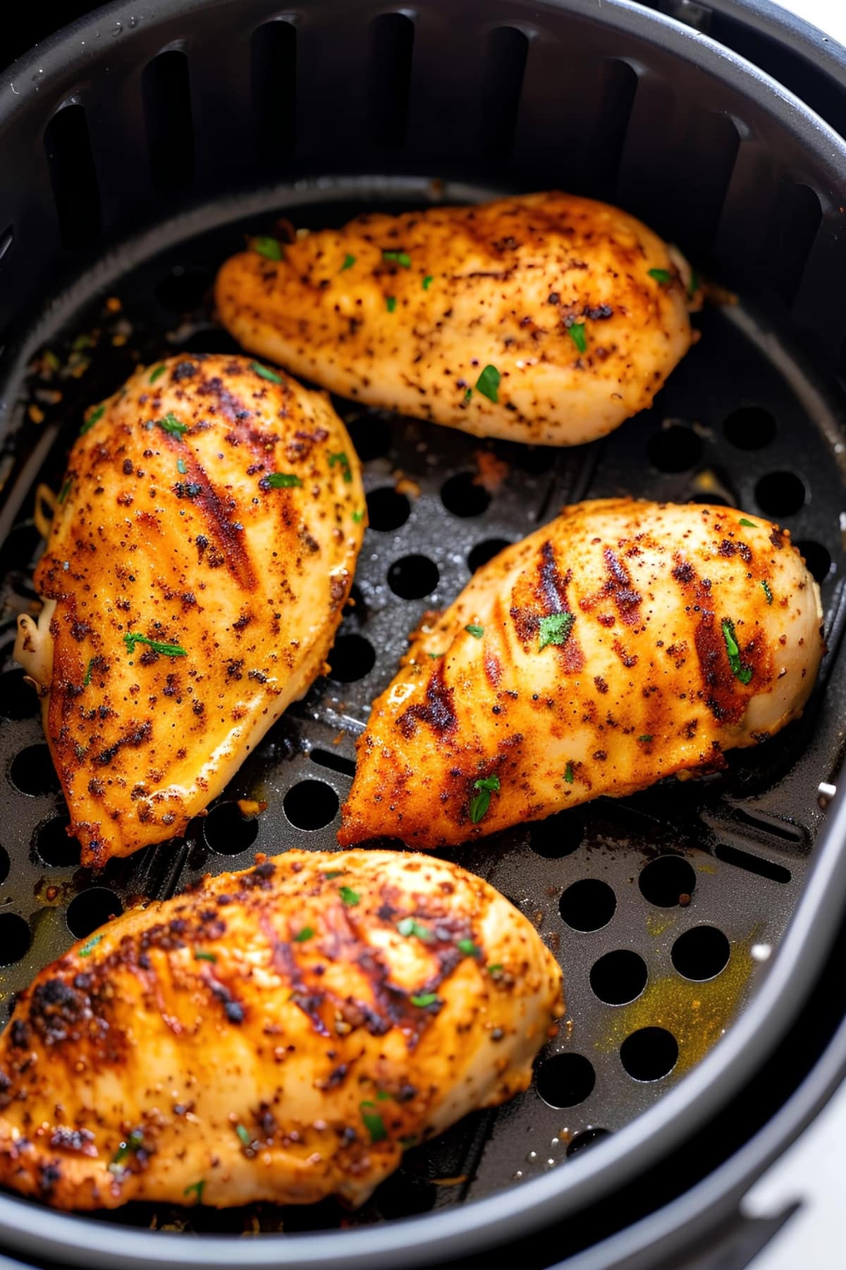 Marinated chicken breasts in an air fryer