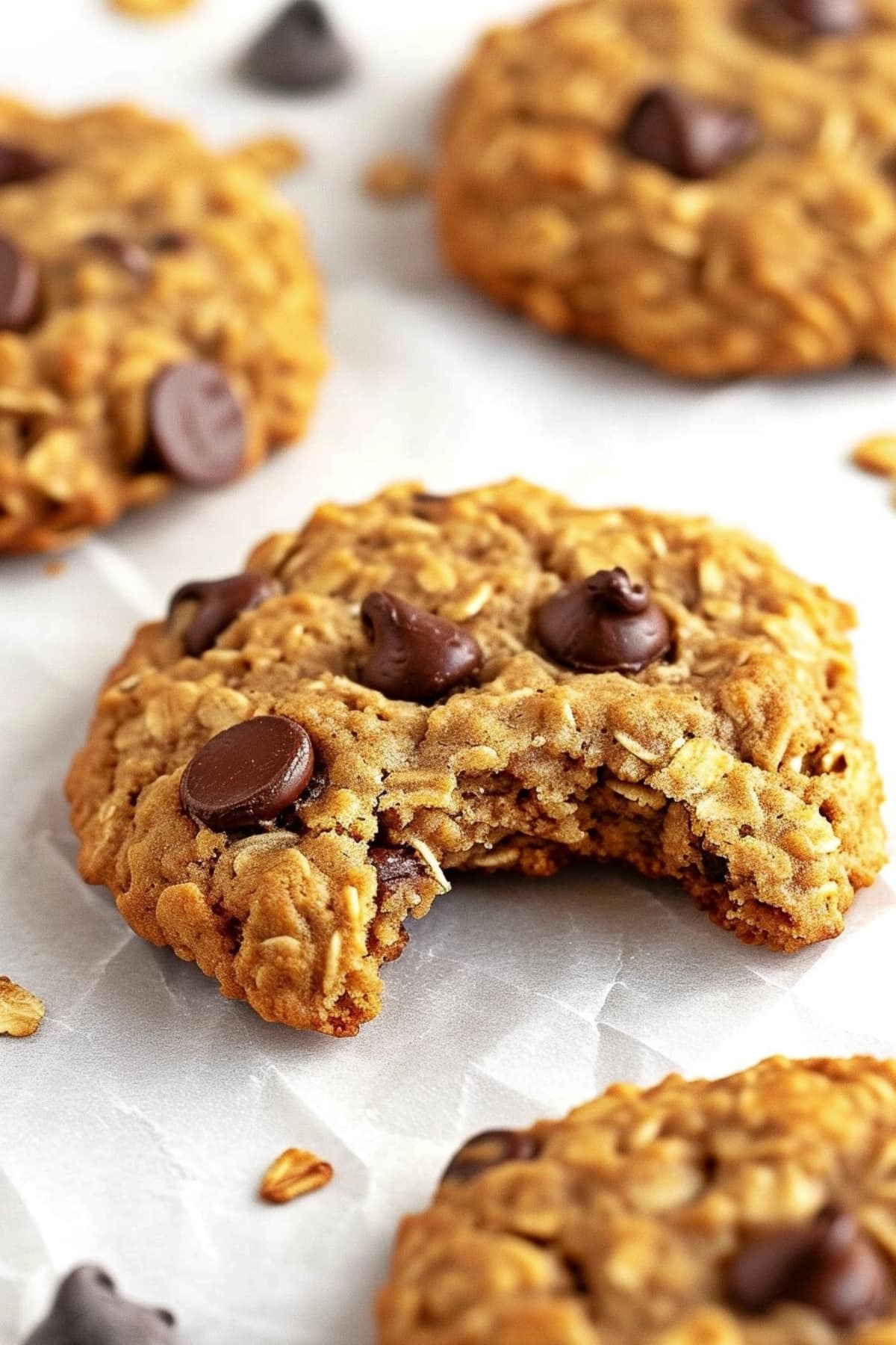 Golden brown and chewy chocolate chip oatmeal cookies. Perfect baked and irresistible.