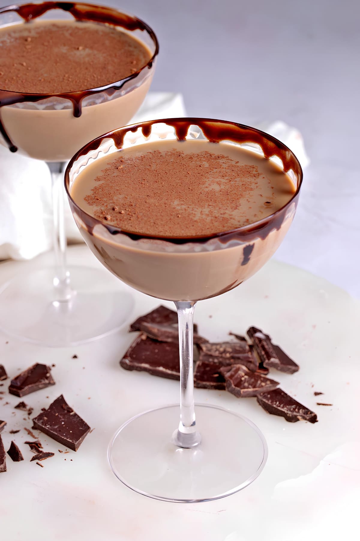 Chocolate martini in cocktail glasses.