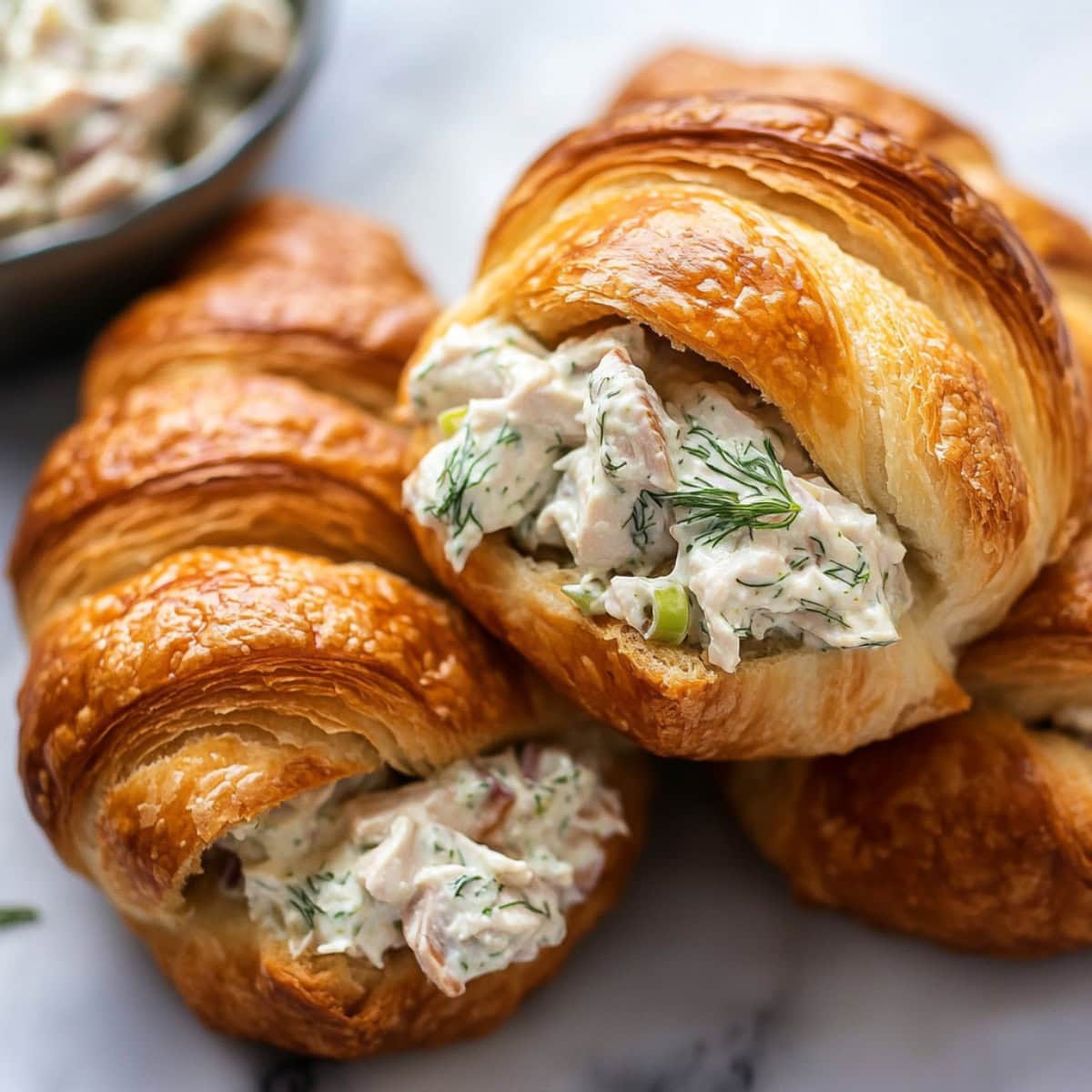 Dill Chicken Salad and Croissant Sandwiches, close up