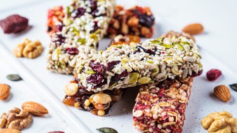 Granola protein bars with mixed of berries.