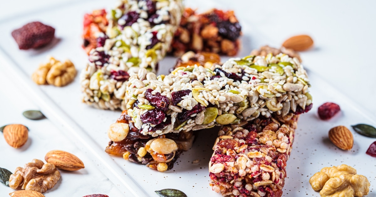 Granola protein bars with mixed of berries.