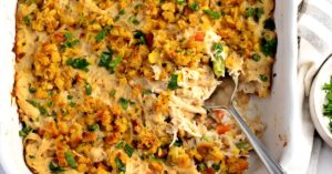 Chicken Stuffing Casserole with Corn, Herbs and Carrots