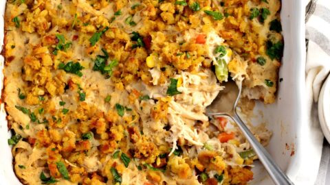 Chicken Stuffing Casserole with Corn, Herbs and Carrots