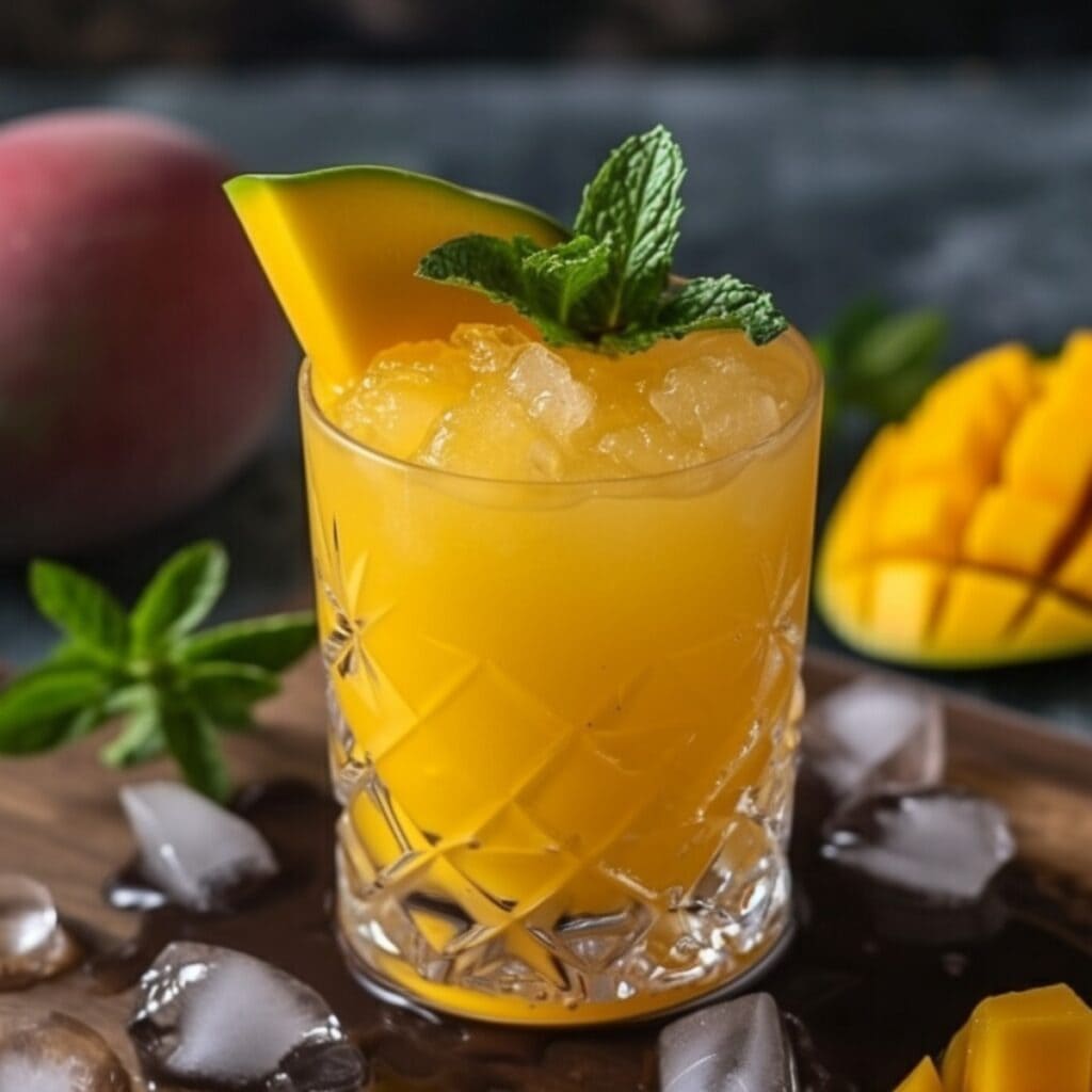 Mango Vodka Cocktail with Mint Garnish