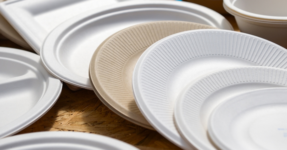 Different colors and styles of paper plates.