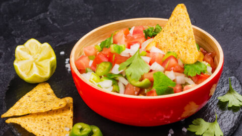 Homemade Pico De Gallo with Onions, Cilantro, Tomatoes Served with Nachos