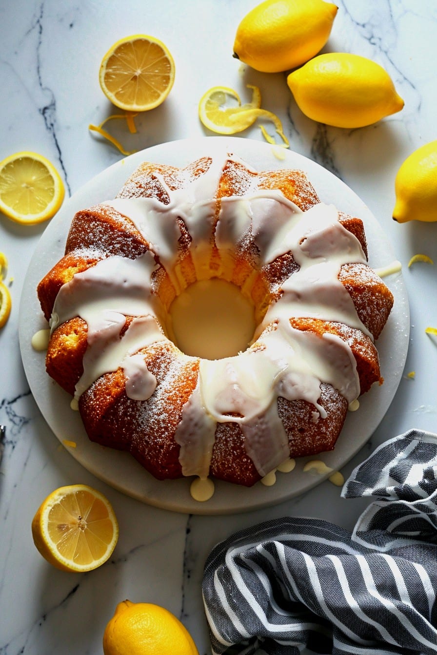 Ritz Carlton Lemon Pound Cake with glaze, Top View