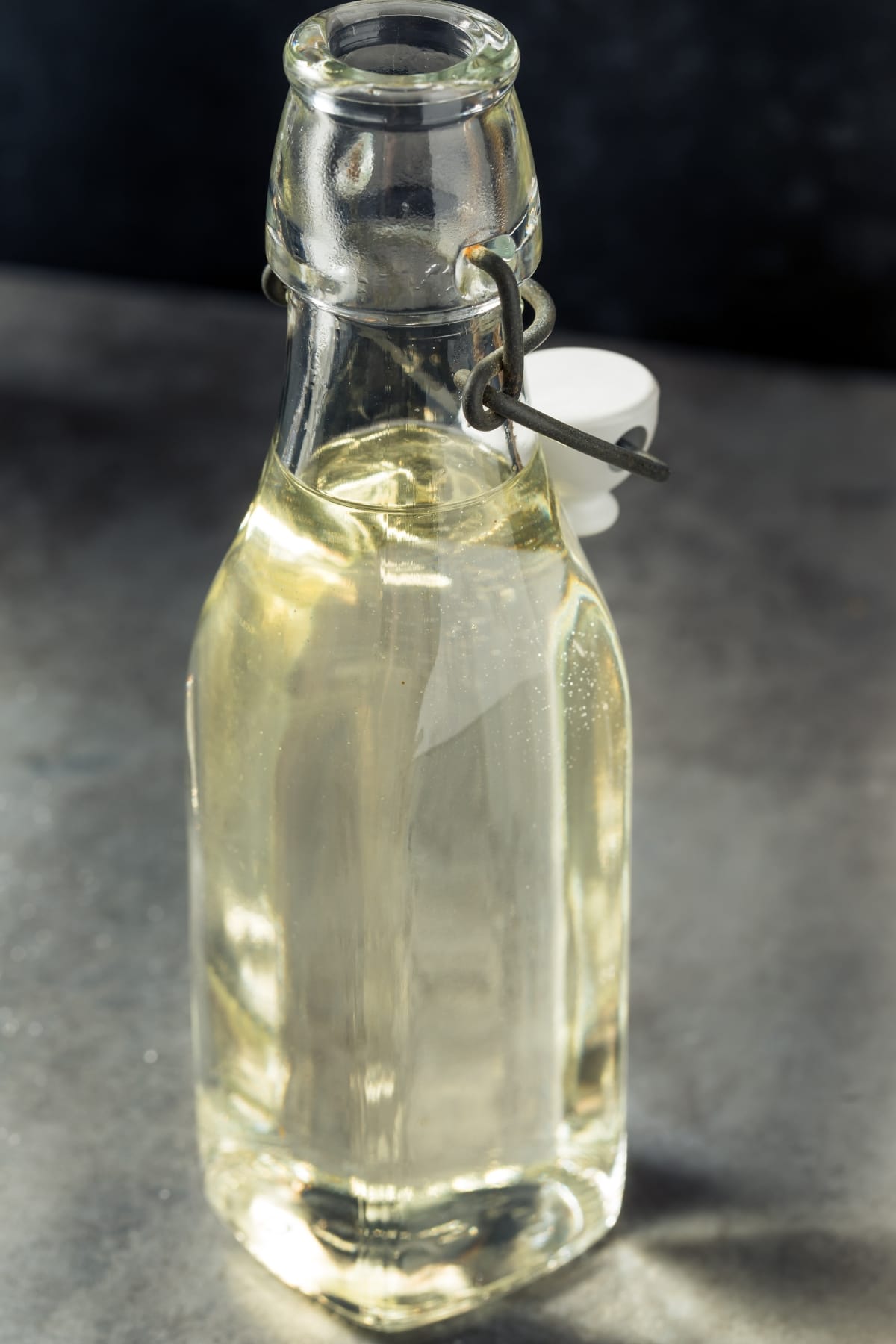 Homemade simple syrup in a glass bottle. 