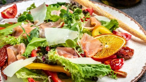 Summer salad on a plate.