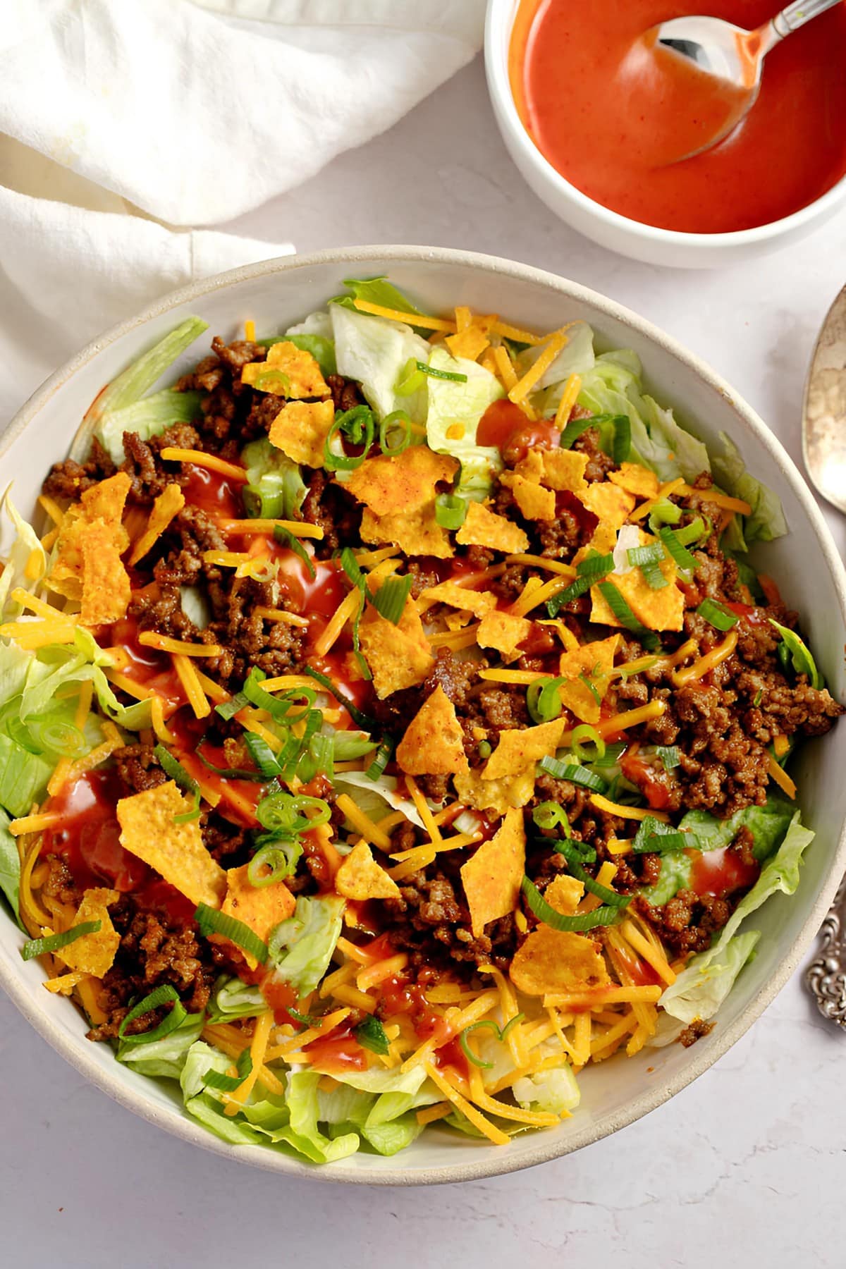 Taco Salad with Ground Beef and Nacho Tortilla Chips