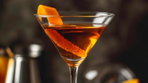 Toronto cocktail with an orange twist in a martini glass