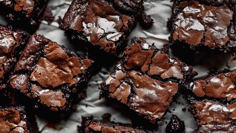 Top View of Chocolate Brownies on Parchment Paper