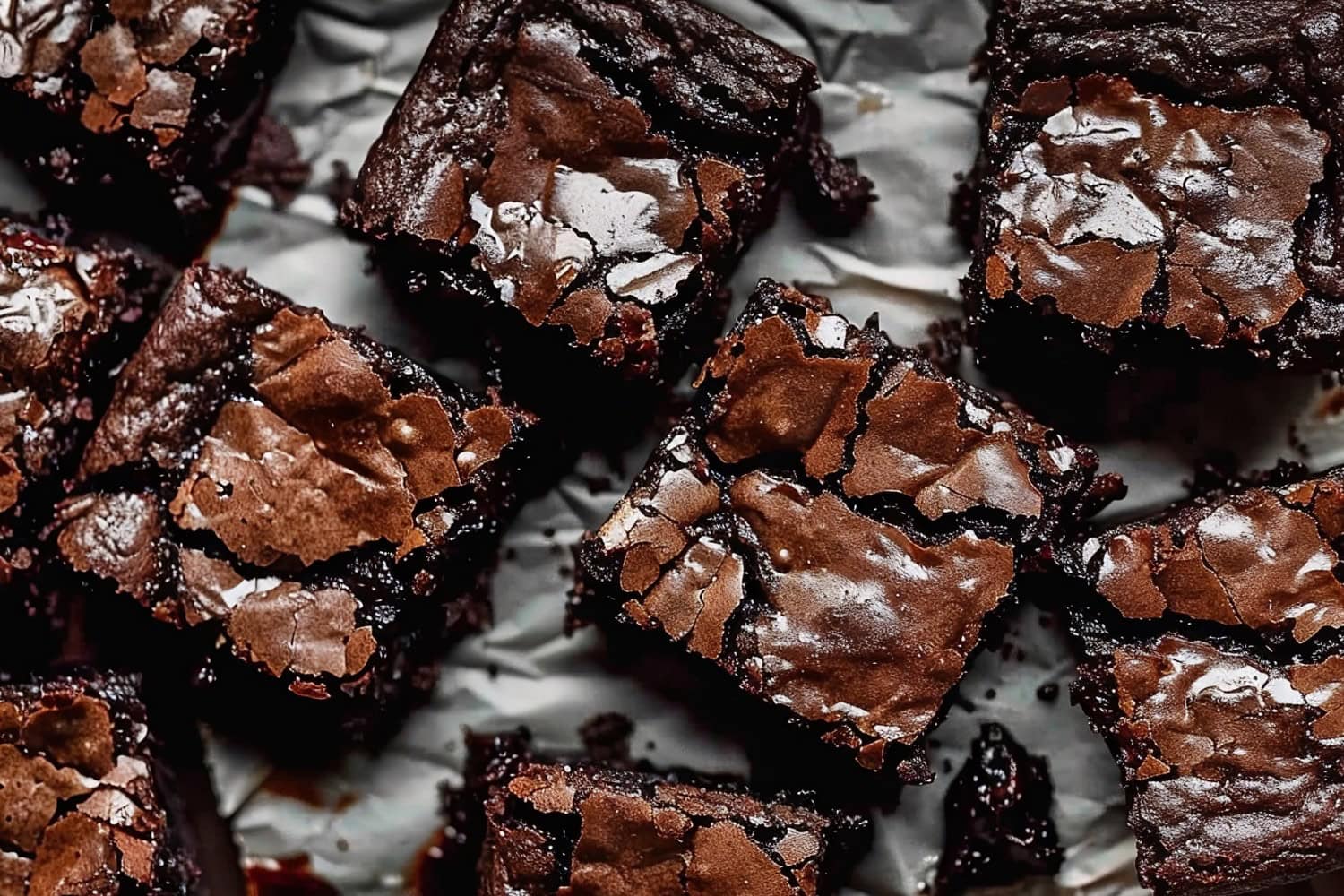Top View of Chocolate Brownies on Parchment Paper