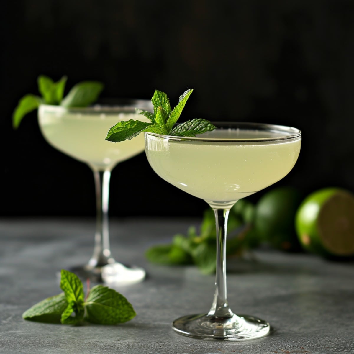 2 Southside Cocktails with mint garnish