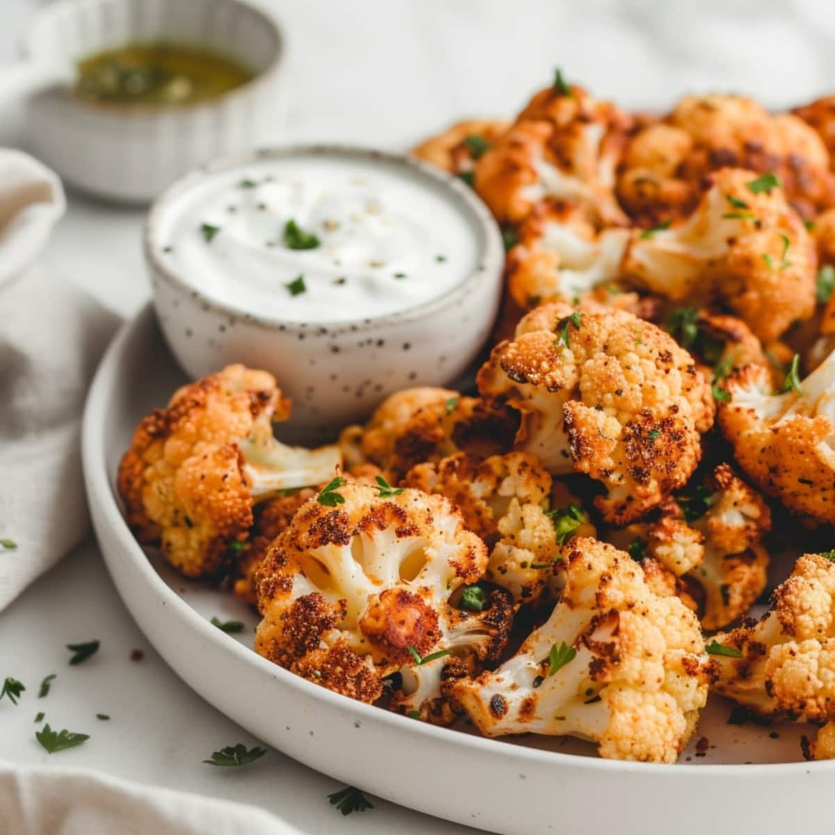 Air fried cauliflower with dipping sauce
