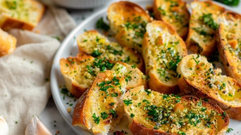 A platter of air fried garlic bread.