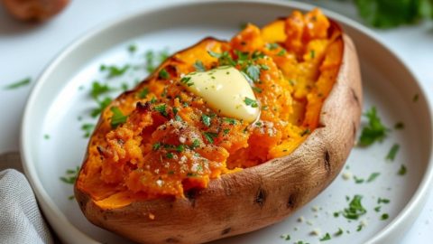 Air fryer baked sweet potato with butter