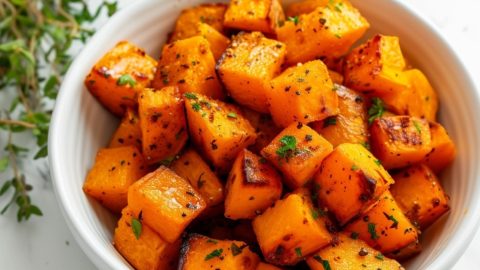 Air fryer butternut squash in a bowl