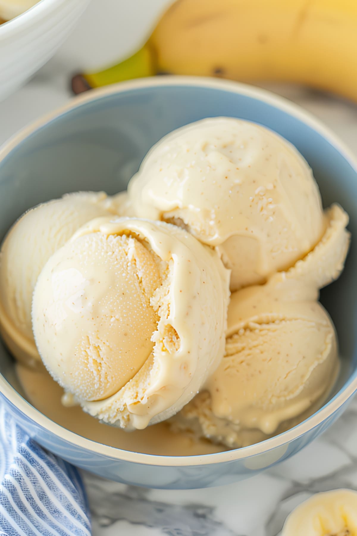 One-ingredient homemade banana ice cream in a bowl