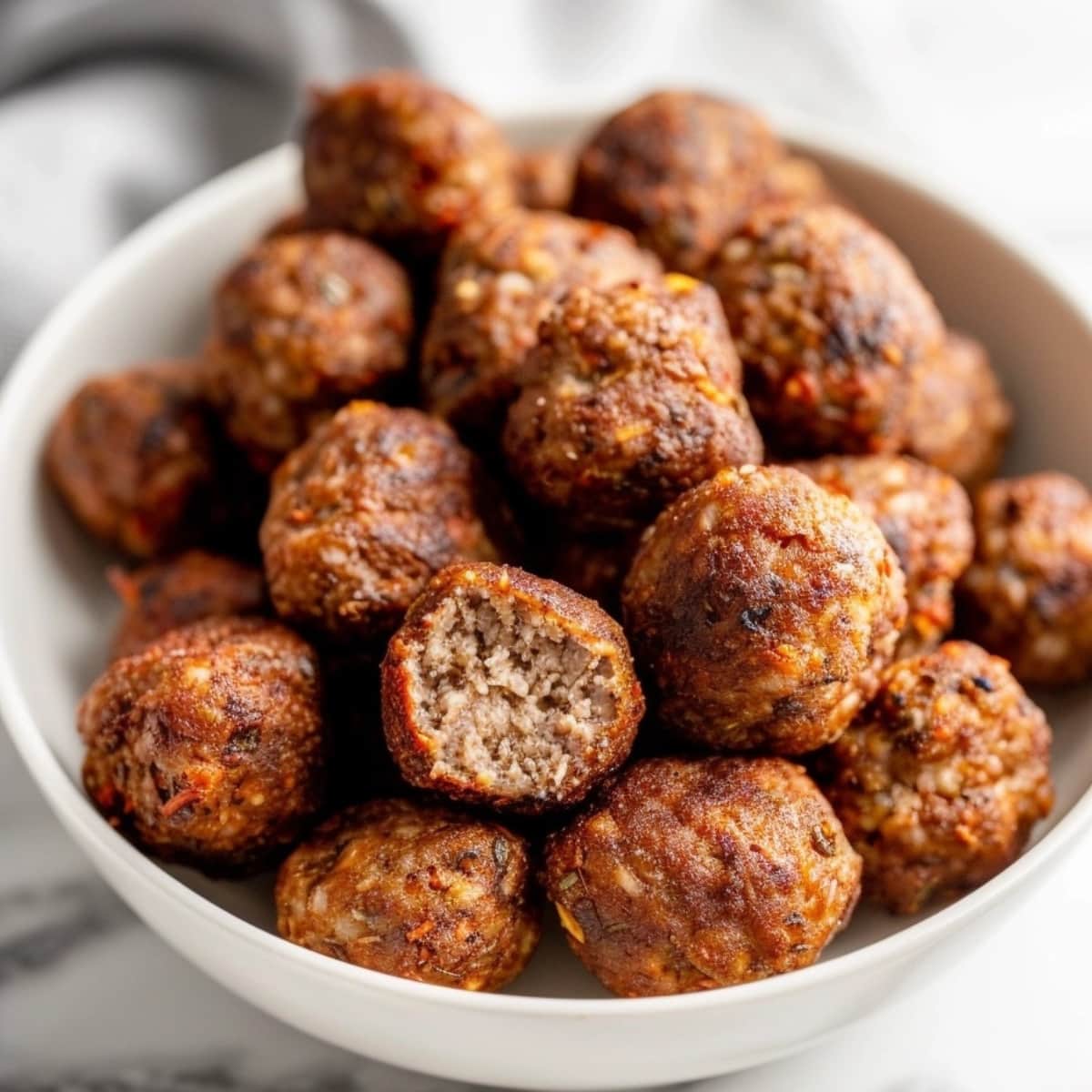 Bowl of air fried meatballs