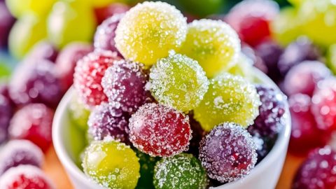 Bowl of colorful and sweet candied grapes