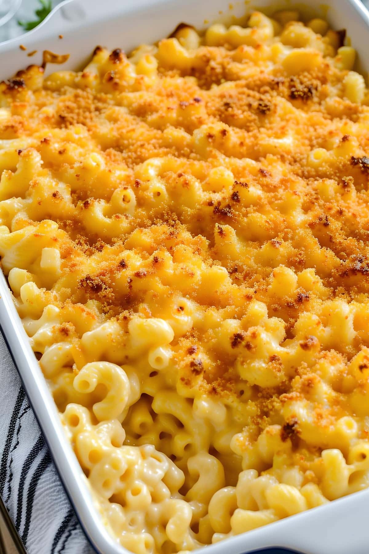 A Casserole Dish Filled with Macaroni and Cheese