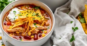 Chicken tortilla soup in a bowl.