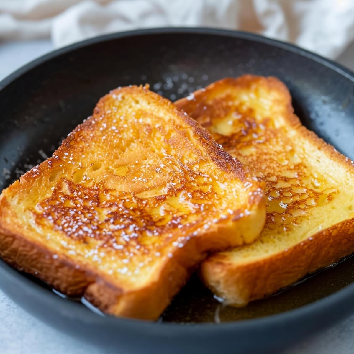 Homemade cooked banana french toast in a pan