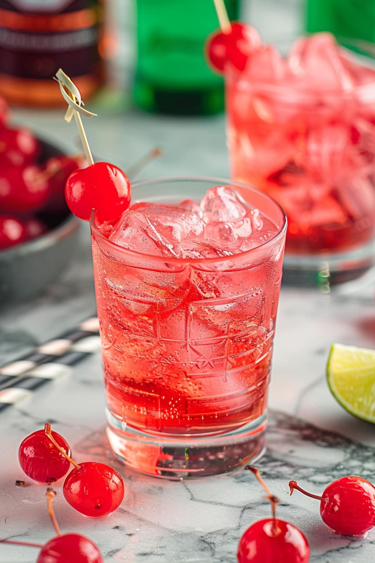 Homemade dirty shirley in a glass with vodka